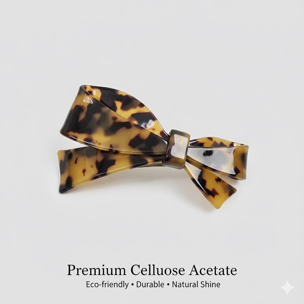 Glossy Leopard Large Ribbon Hair Bobby Pin (4.1 Inch) / Elegance Leopard French Hair Pin / Automatic Hair Clip