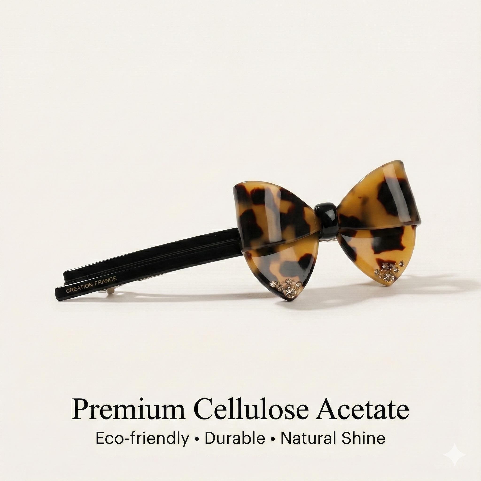 Tortoise Shell Cubic Big Ribbon Hair Barrette (5.1 Inch) / Leopard French Hair Pin / Hair Accessory for Woman / Automatic Hair Clip