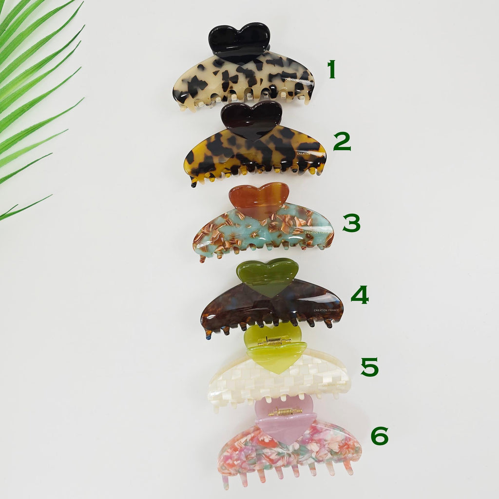 Heart Acetate Claw (3.7 Inch) | French Pin | Korean Hair Pin | Tortoise Shell Clip