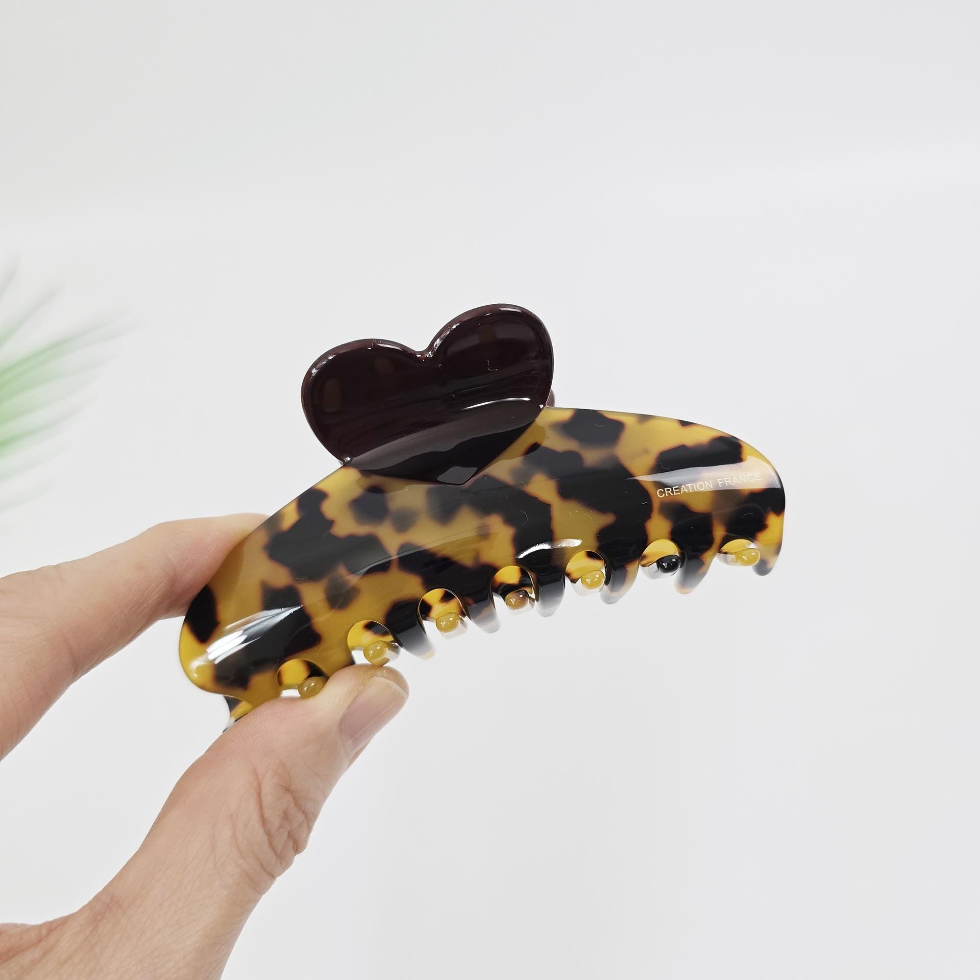 Heart Acetate Claw (3.7 Inch) | French Pin | Korean Hair Pin | Tortoise Shell Clip