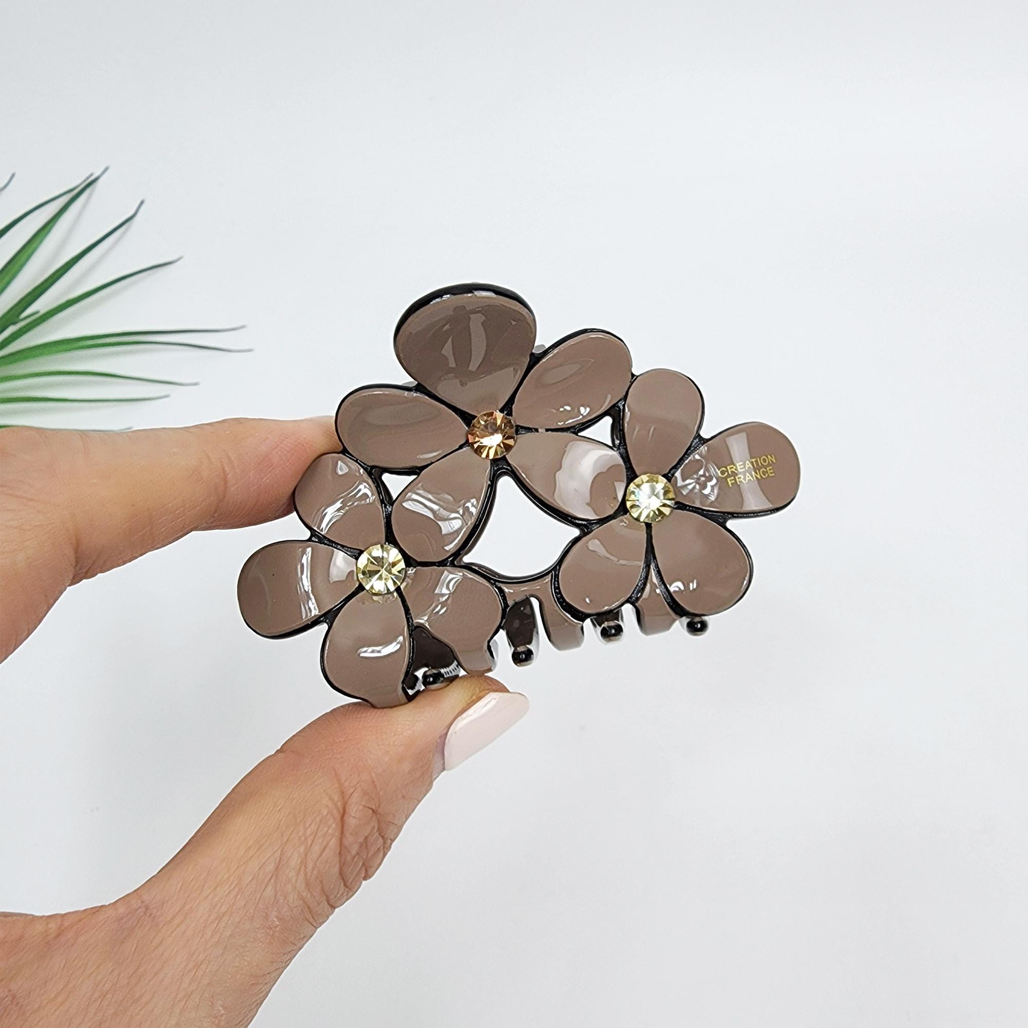 Pastel Color Triple Flower Hair Claw Clip (3.0 Inch) / Luxurious French Hair Pin / Hair Accessory for Woman