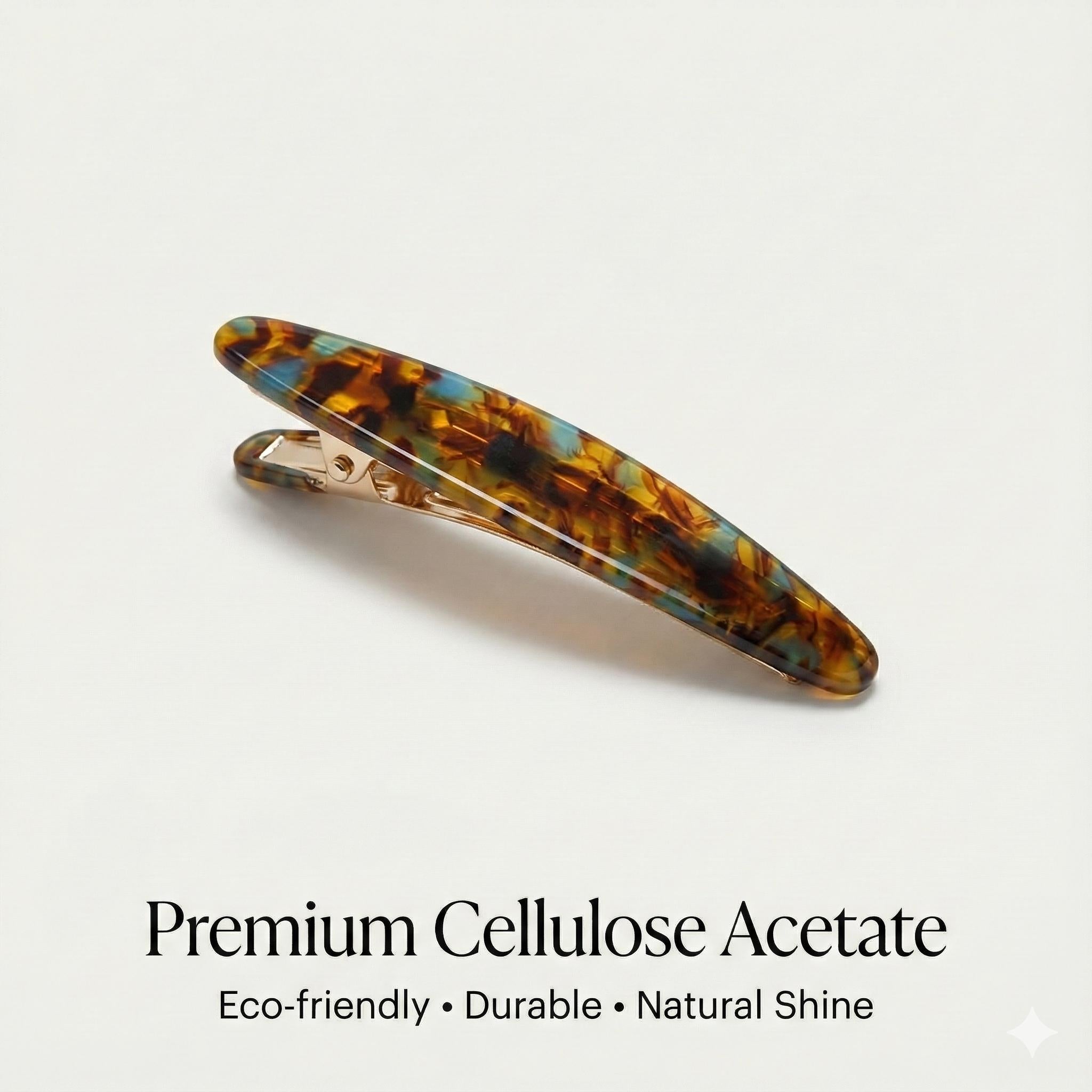 Leopard Marble Long Oval Hair Barrette (3.5 Inch) / Tortoise Shell French Hair Pin / Hair Accessory for Woman / Automatic Hair Clip