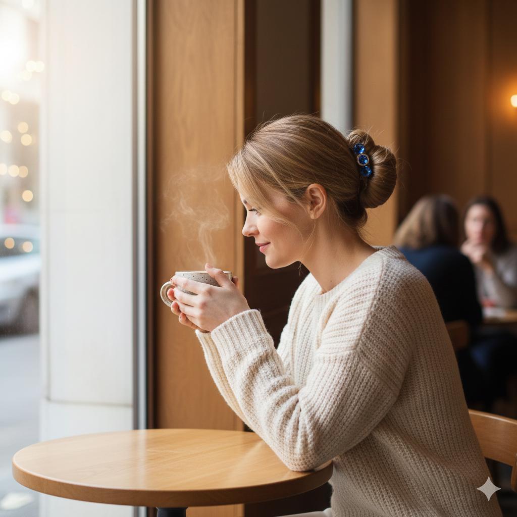 Sparkling Cubic Glass Hair Clip / Simple Round Ponytail Holder / Hair Barrette for Woman