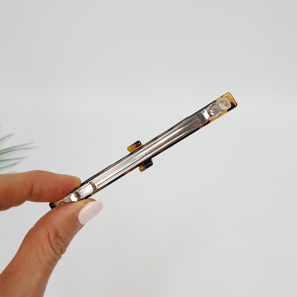 Leopard Long Bow Hair Barrette (4.1 Inch) / Tortoise Shell French Hair Pin / Hair Accessory for Woman / Automatic Hair Clip