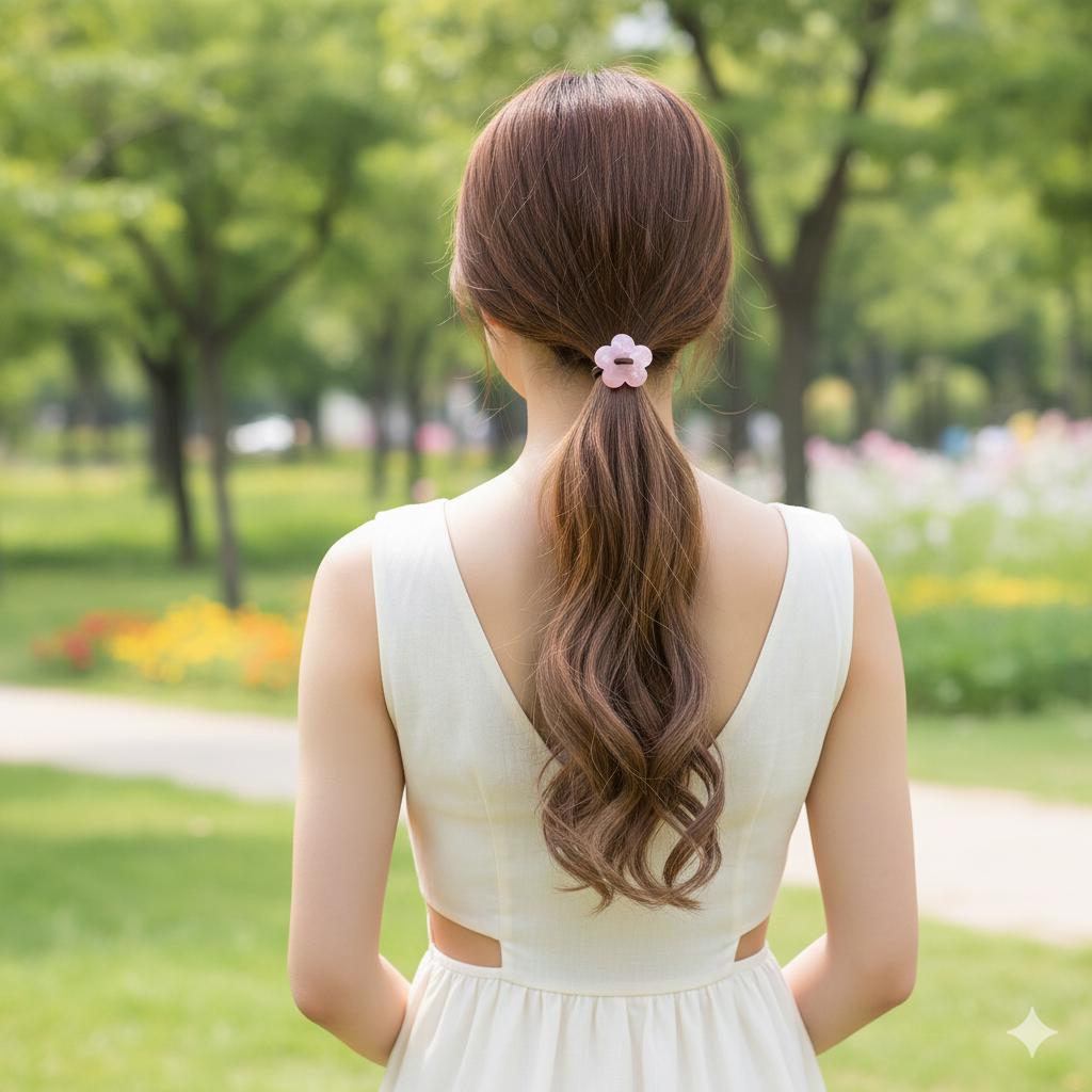Velvet Aurora Convex Flower Stitch Elastic Hair Tie (1.3 Inch) / Simple Cute Ponytail Holder / Hair Accessory for Woman