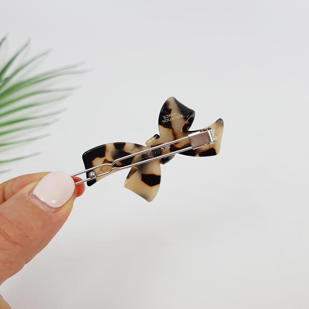 Leopard Aurora Cubic Double Ribbon Bobby Pin (2.8 Inch) / Vintage French Hair Pin / Hair Accessory for Woman / Bow Barrette