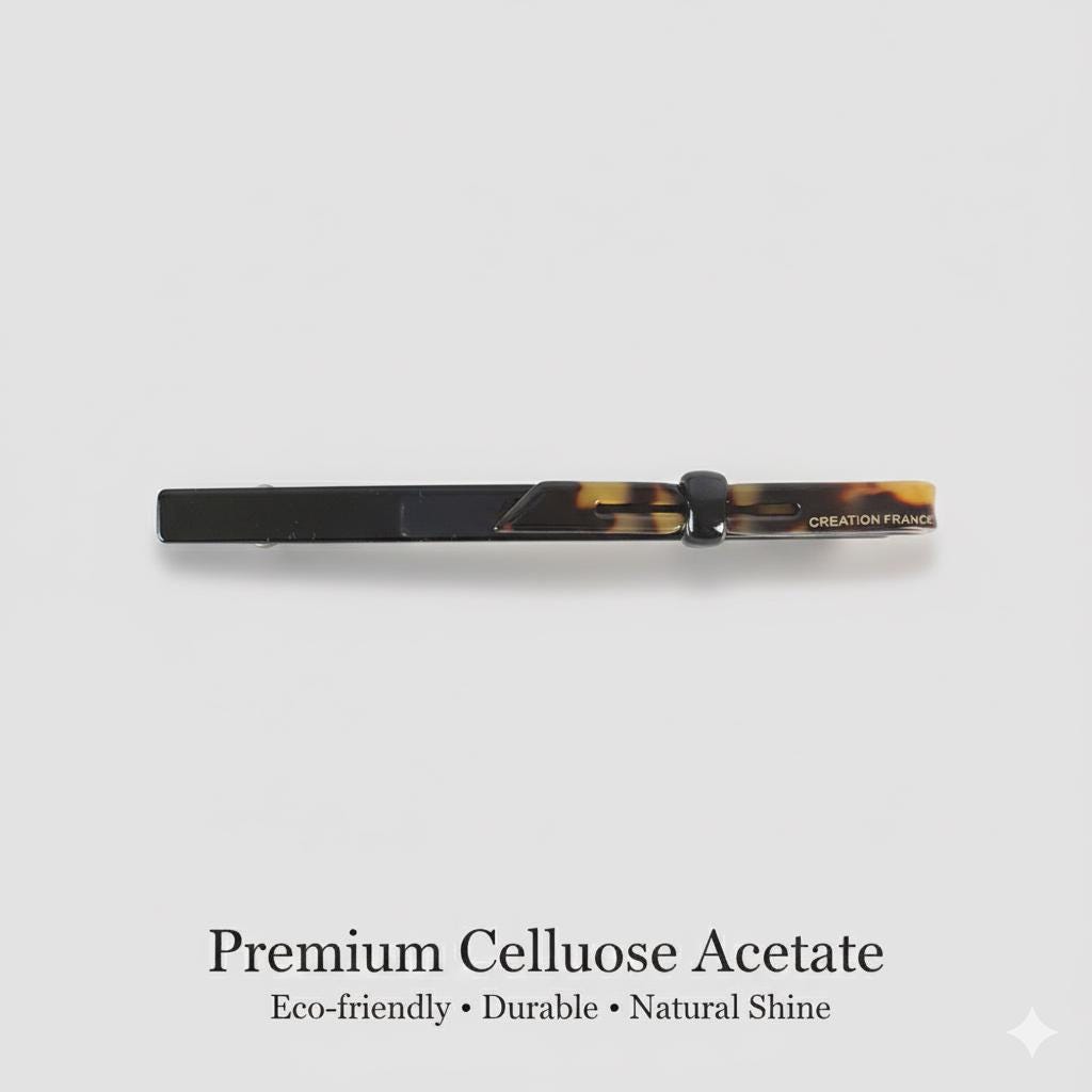 Long Ribbon Hair Barrette (4.3 Inch) / Tortoise Marble French Hair Pin / Hair Accessory for Woman / Automatic Hair Clip