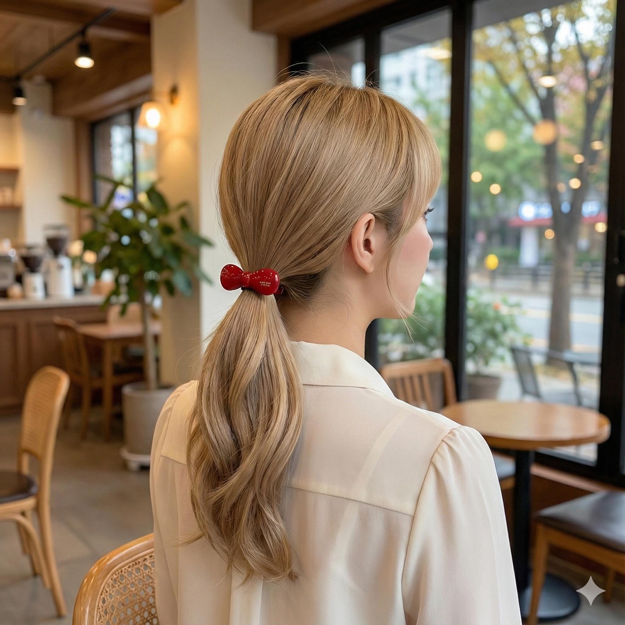Round Convex Ribbon Hair Tie (2.0 Inch) / Simple Tortoise Shell Ponytail Holder / Hair Accessory for Woman / French Hair Tie