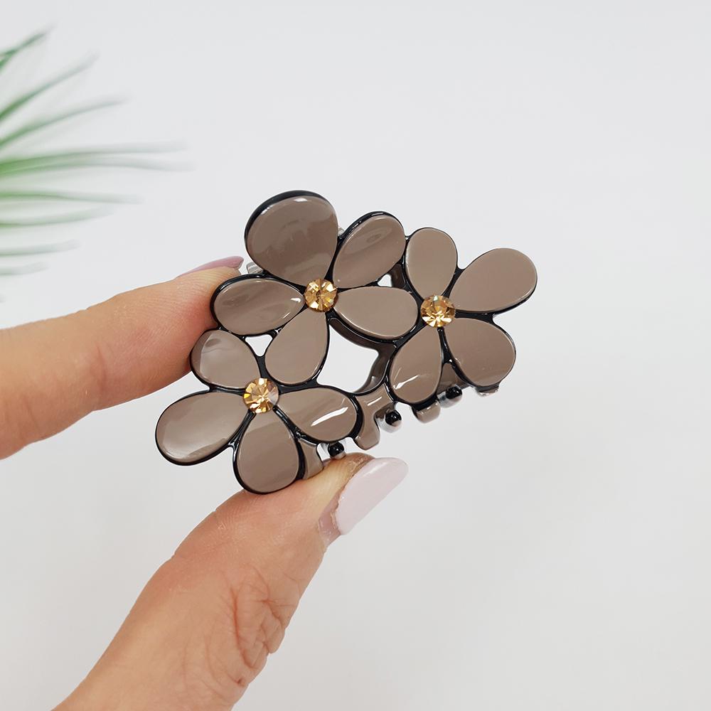 Triple Flower Hair Clips / Luxurious French Hair Pin with Cubic / Hair Accessory for Woman / Pastel Color Mini Claw Clip