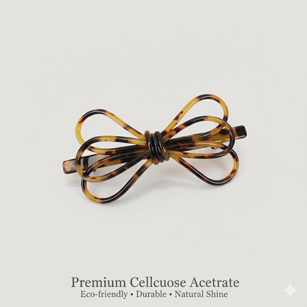 Tortoise Shell Triple Ribbon Hair Barrette (4.3 Inch) / Luxurious French Hair Pin / Hair Accessory for Woman / Automatic Hair Pin