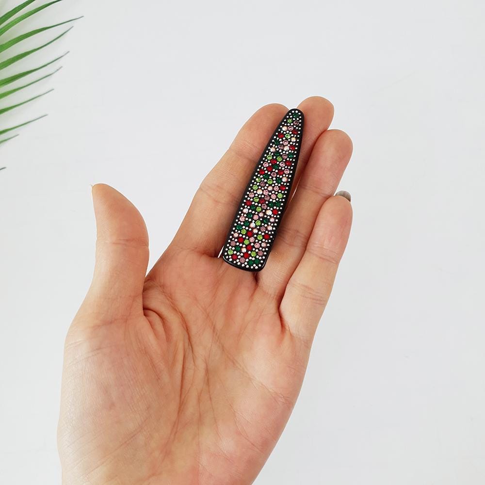 Black Cubic Triangle Hair Claw Clip / Luxurious French Hair Pin / Hair Accessory for Woman / Leopard Hair Clip