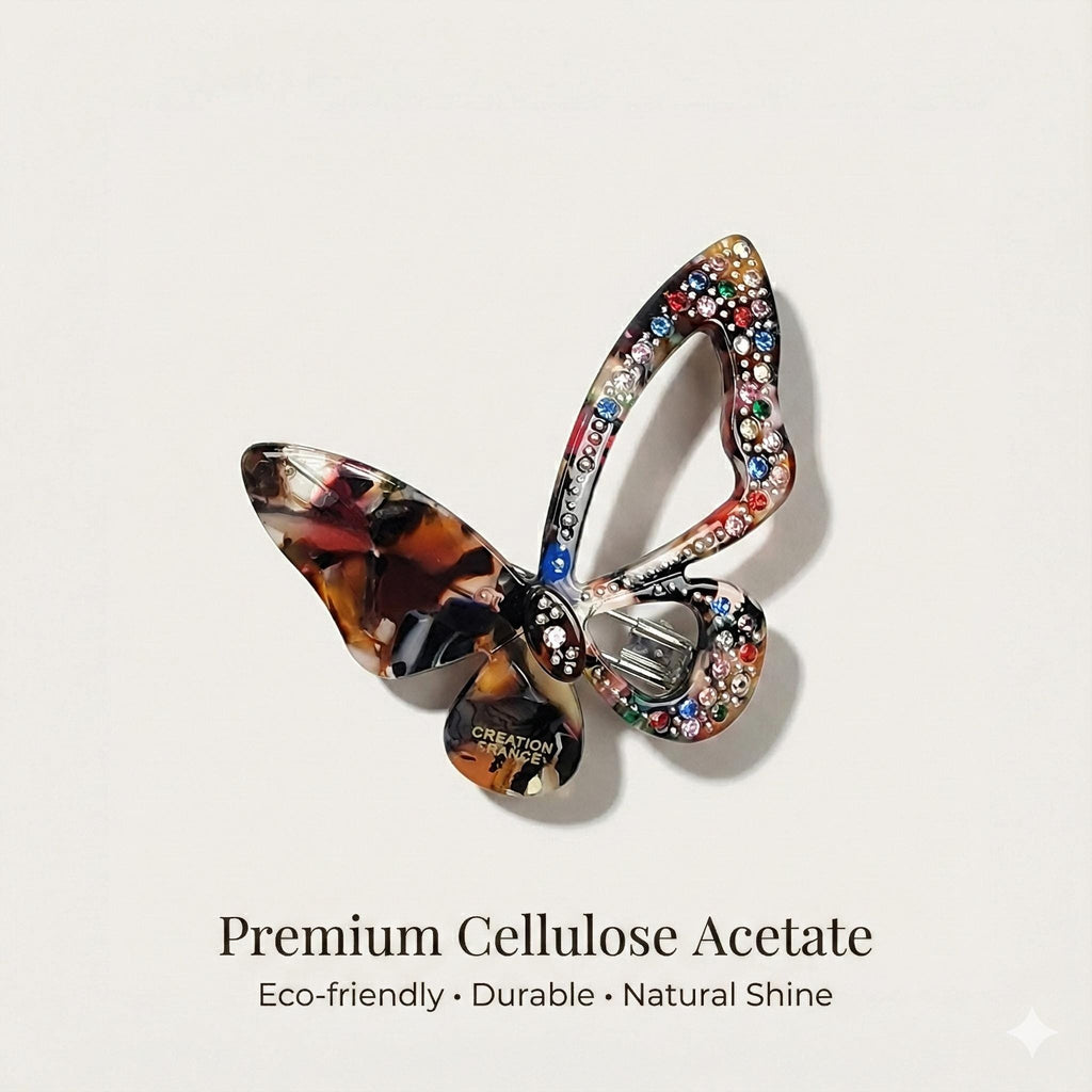 Tortoise Shell Butterfly Bobby Pin with Cubic / Vintage French Hair Pin / Hair Accessory for Woman / Butterfly Hair Clip