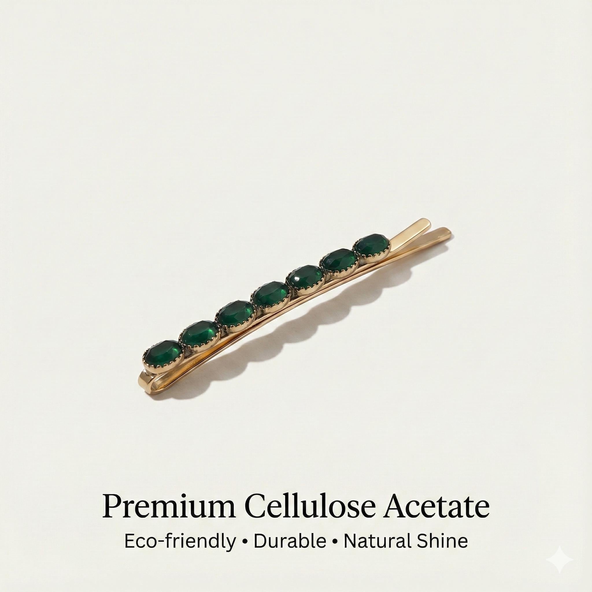 Formica Thin Hair Pin (2.4 Inch ) / Diamond Cut Formica Stone Decorated Barrette / Vintage Antique Hair Accessory for Woman