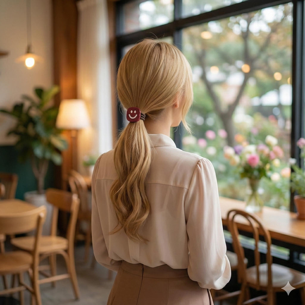 Square White Smile Hair Tie / Simple Cute Ponytail Holder / Hair Accessory for Woman / French Hair Tie