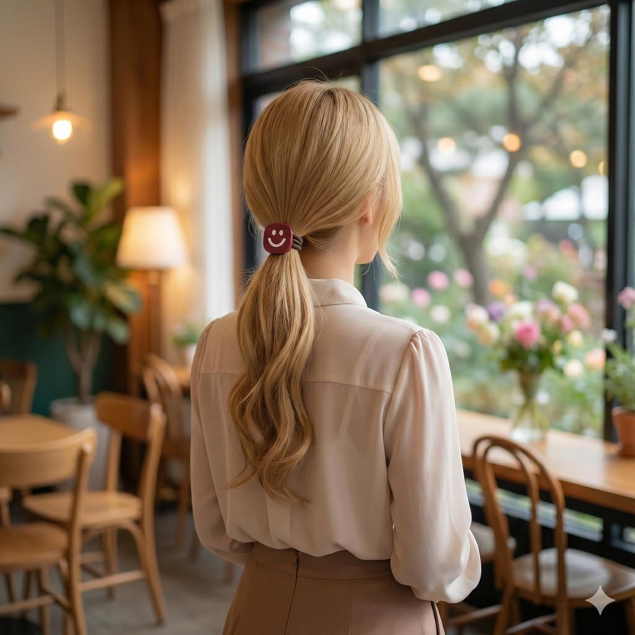 Square White Smile Hair Tie / Simple Cute Ponytail Holder / Hair Accessory for Woman / French Hair Tie