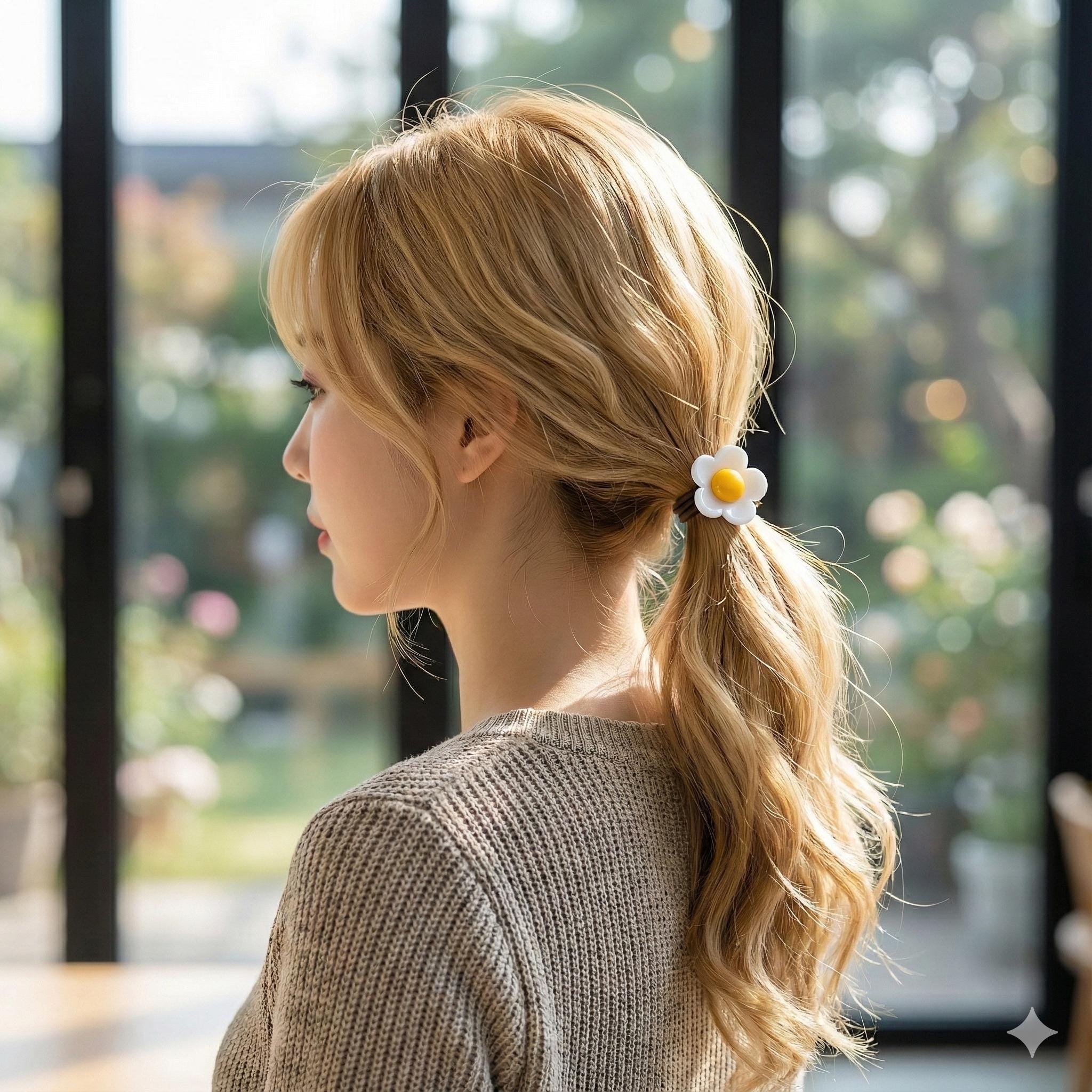 Cutie Flower Mini Hair Tie (1.0 Inch) / Simple Cute Ponytail Holder / Hair Accessory for Woman / French Hair Tie