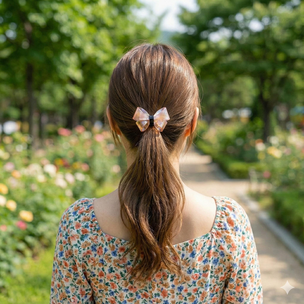 Pastel Color Bold Butterfly Ribbon Hair Tie (2.2 Inch) / Simple Cute Ponytail Holder / Hair Accessory for Woman / French Hair Tie