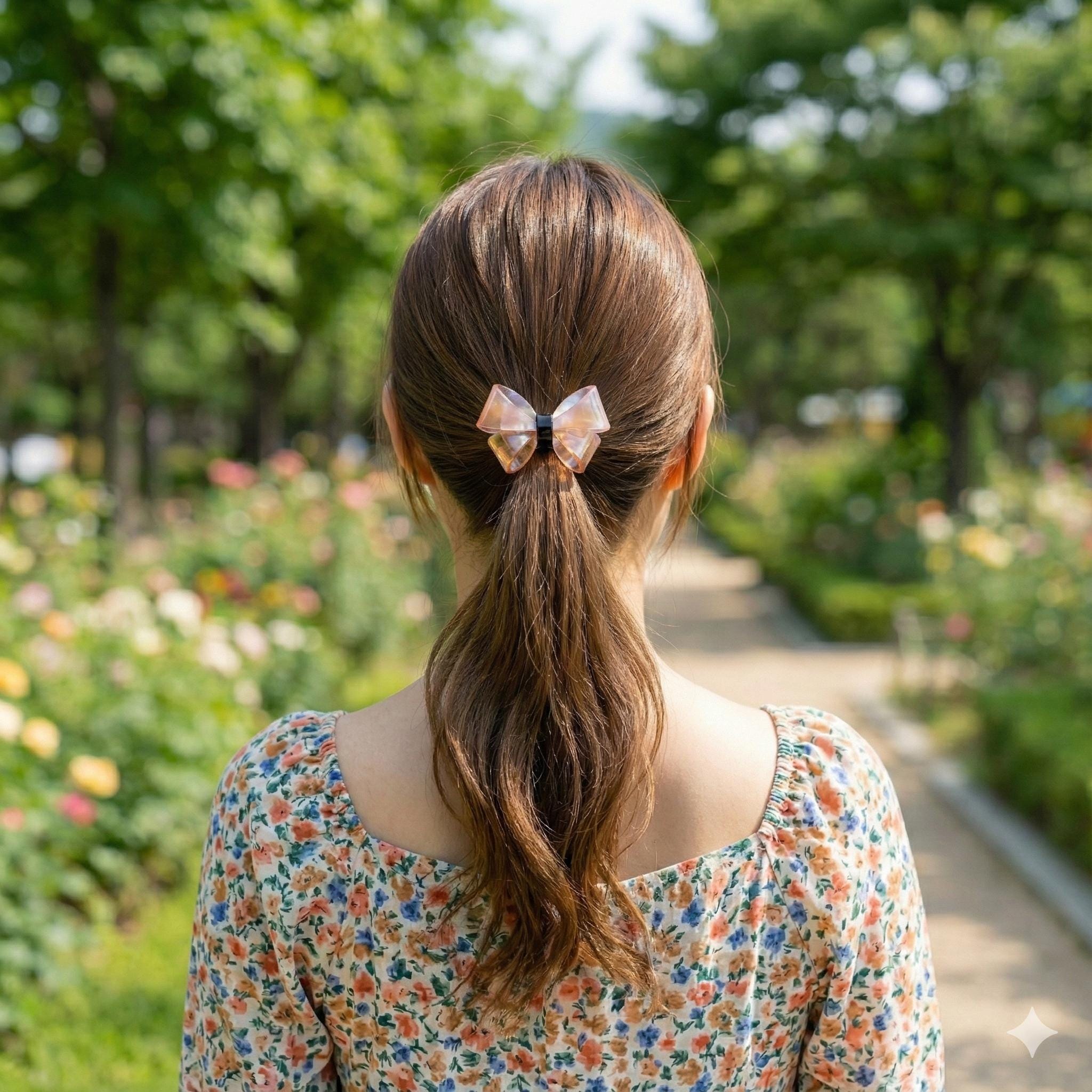 Pastel Color Bold Butterfly Ribbon Hair Tie (2.2 Inch) / Simple Cute Ponytail Holder / Hair Accessory for Woman / French Hair Tie