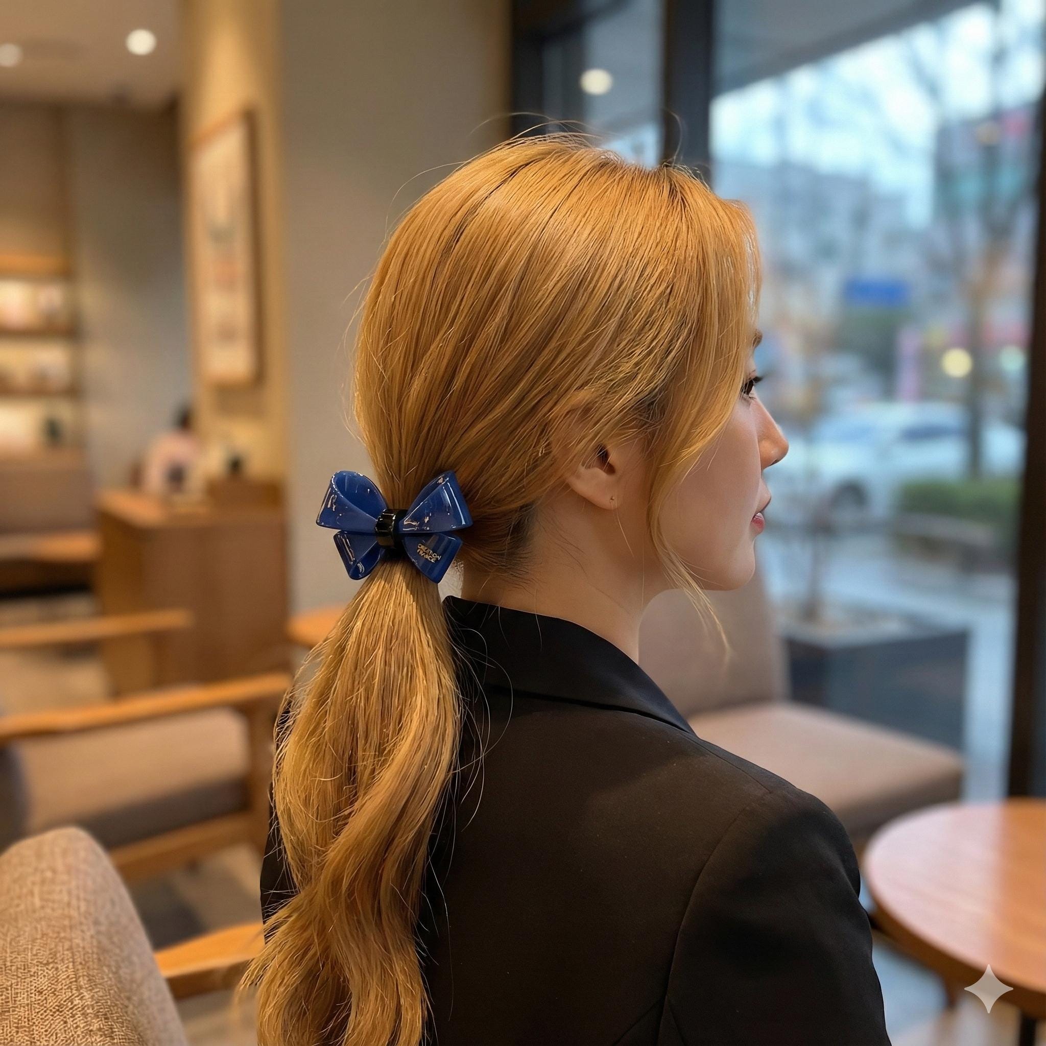 Pastel Color Bold Butterfly Ribbon Hair Tie (2.2 Inch) / Simple Cute Ponytail Holder / Hair Accessory for Woman / French Hair Tie