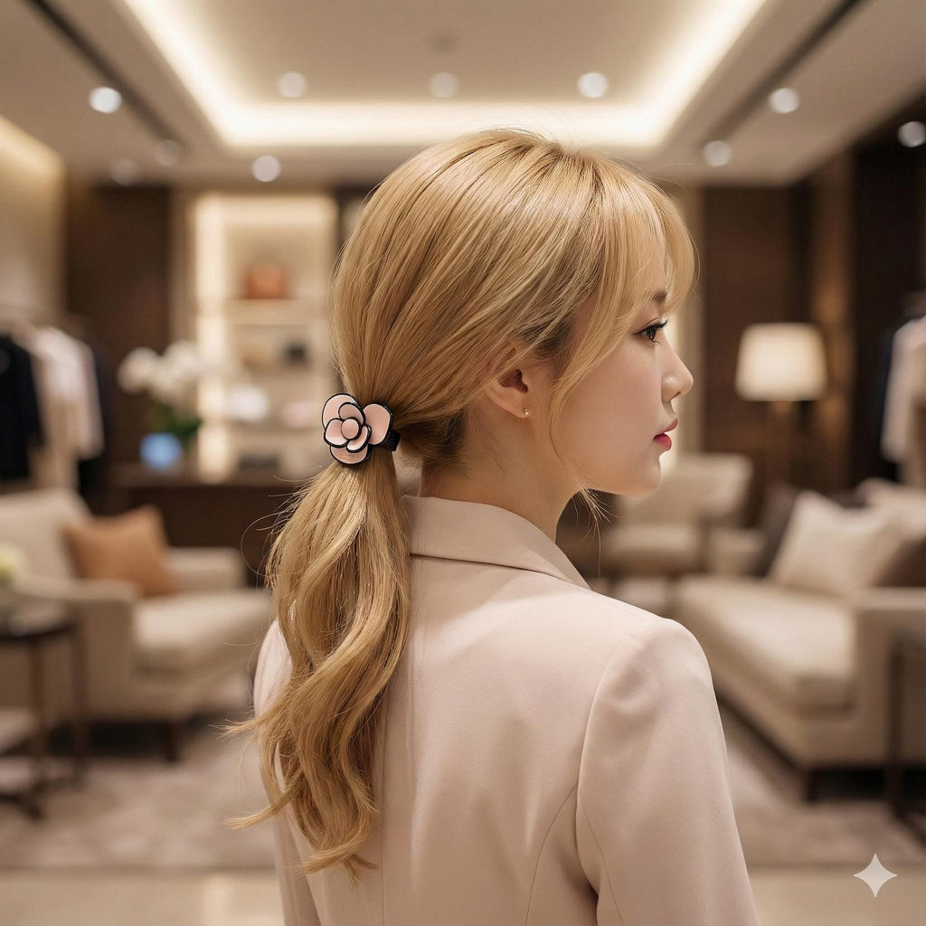 Pastel Color Lovely Camellia Flower Hair Tie (1.8 Inch) / Simple Cute Ponytail Holder / Hair Accessory for Woman / French Hair Tie