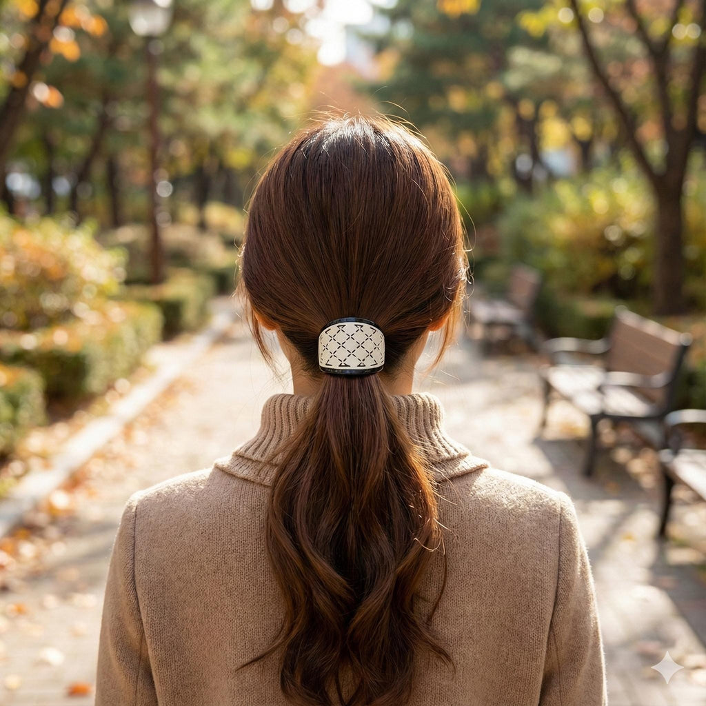 Pastel Color Gold Quilted Hair Tie (2.0 Inch) / Simple Tortoise Shell Ponytail Holder / Hair Accessory for Woman / French Hair Tie