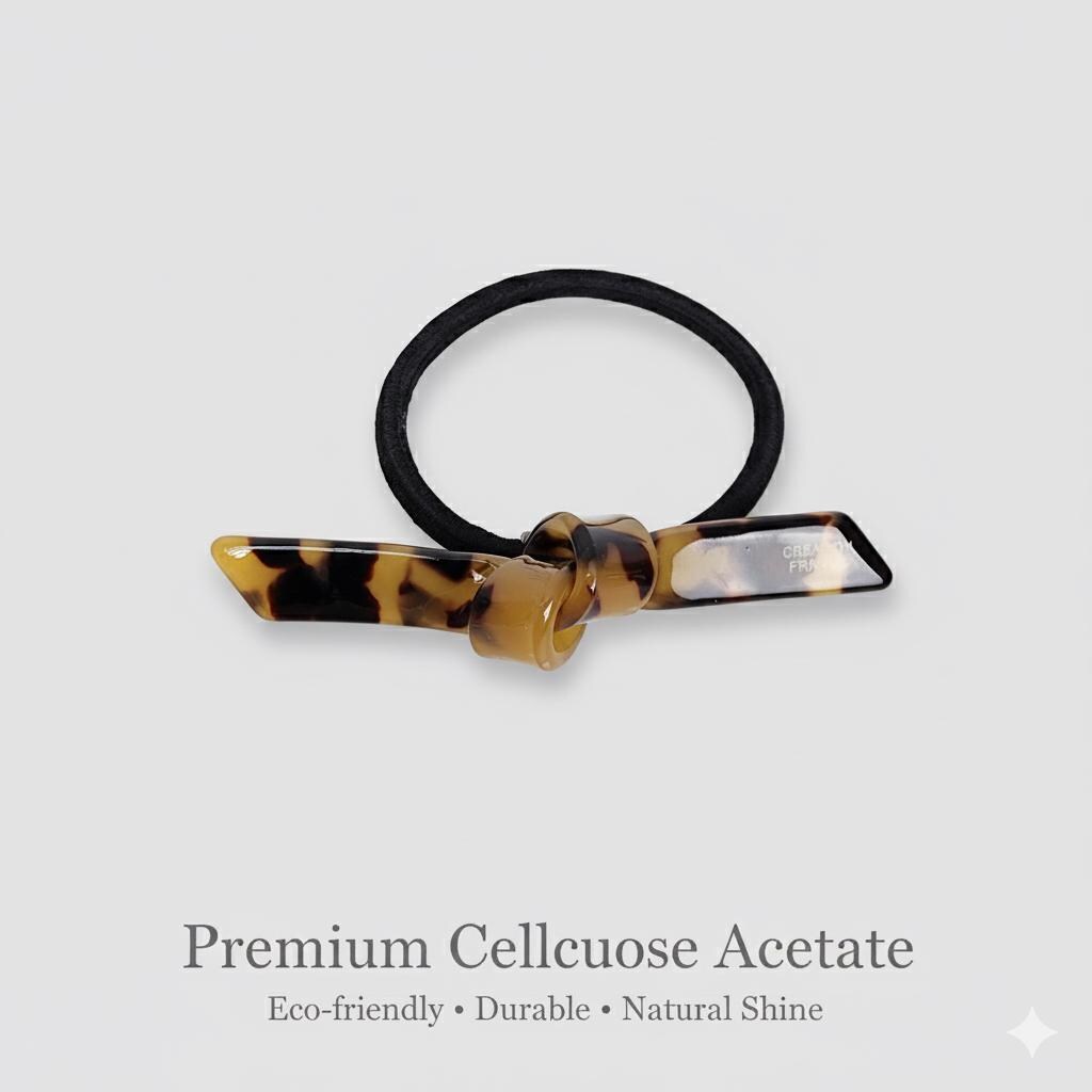 Leopard Knot Ribbon Hair Tie (2.0 Inch) / Simple Tortoise Shell Ponytail Holder / Hair Accessory for Woman / French Hair Tie
