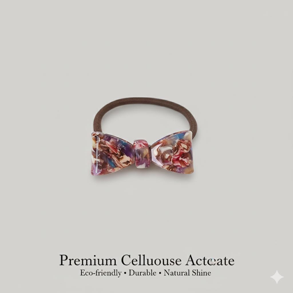 Tortoise Shell Art Mini Ribbon Hair Tie / Cute Point Ponytail Holder / Hair Accessory for Woman / French Hair Pin / Hair Scrunchy