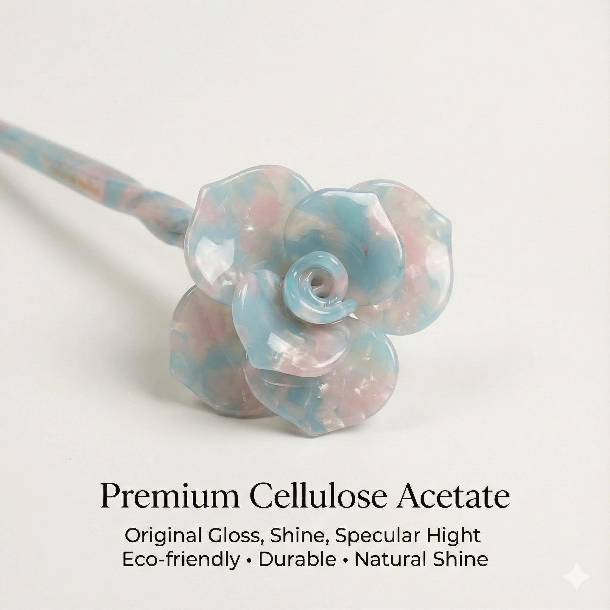 Blossom Flower Long Hair Stick (7.9 Inch) / Tortoise Shell French Hair Pin / Hair Fork for Thick Hair