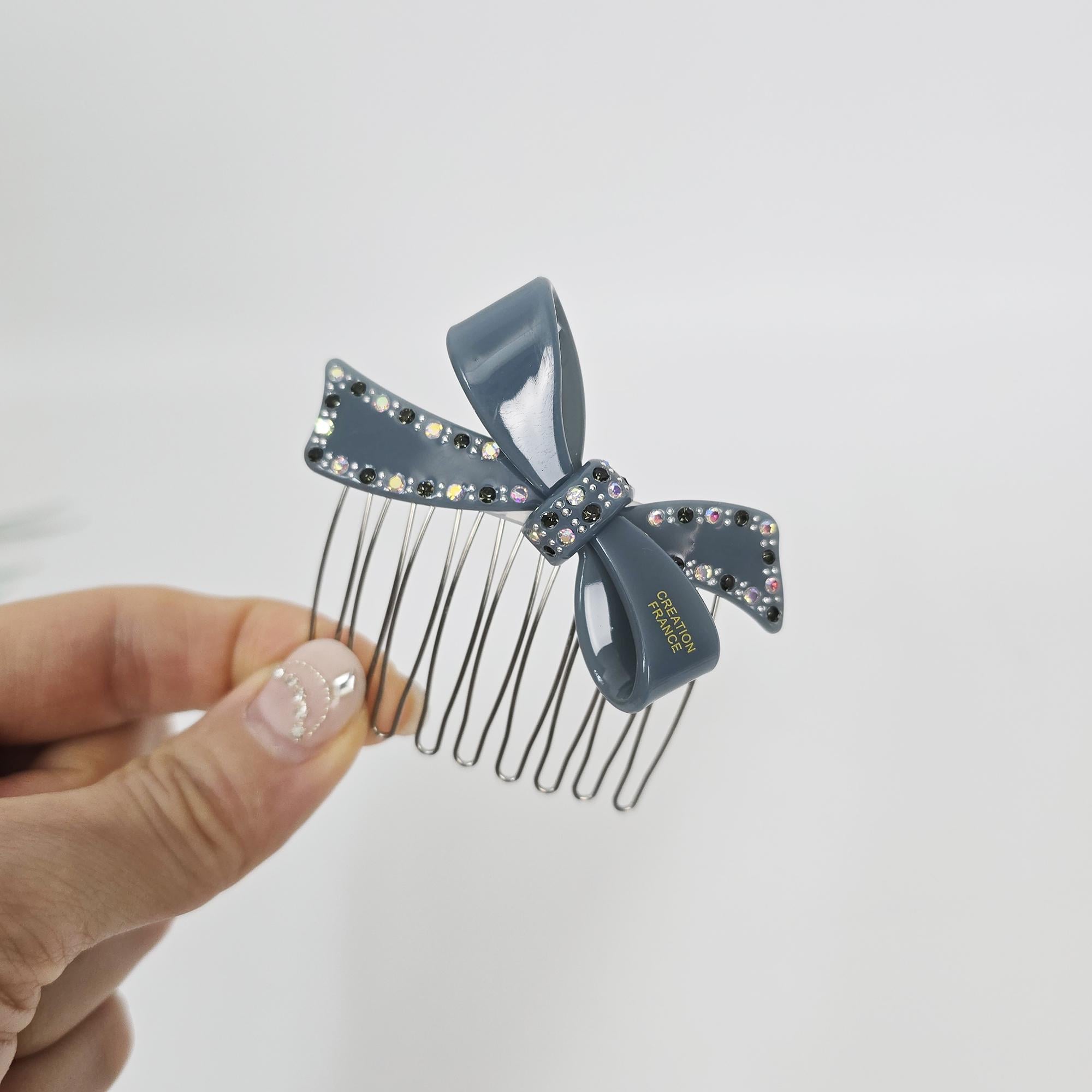 Cubic Large Double Ribbon Non-Slip Hair Comb Clip (2.8 Inch) / Luxurious French Hair Pin / Hair Comb for Woman / Hair Fork for Thick Hair