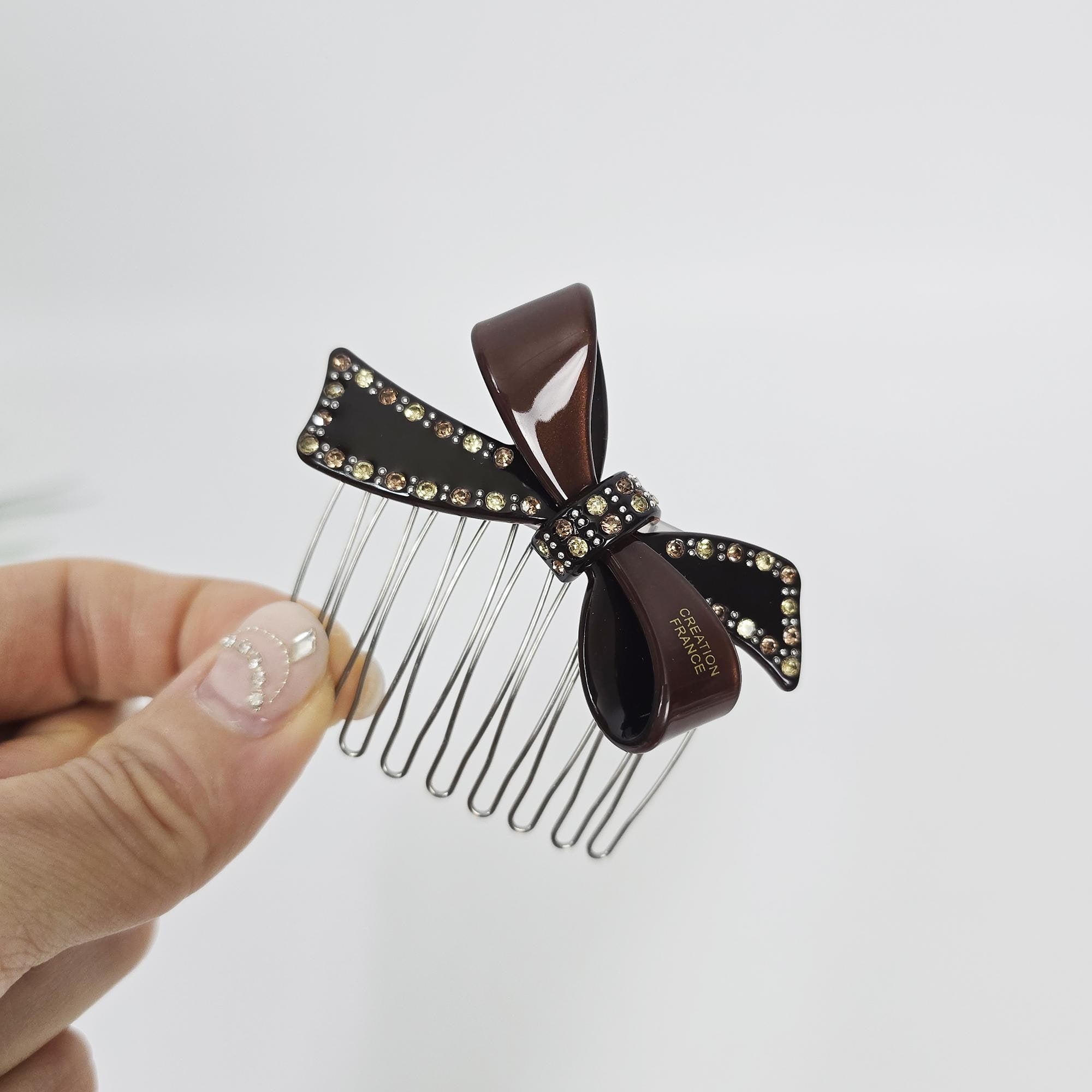 Cubic Large Double Ribbon Non-Slip Hair Comb Clip (2.8 Inch) / Luxurious French Hair Pin / Hair Comb for Woman / Hair Fork for Thick Hair