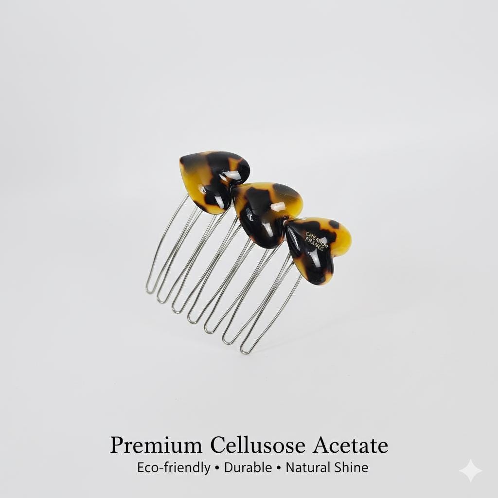 Leopard Heart Mini Hair Comb Pin (2.2 Inch) / Simple French Hair Pin / Hair Fork for Woman