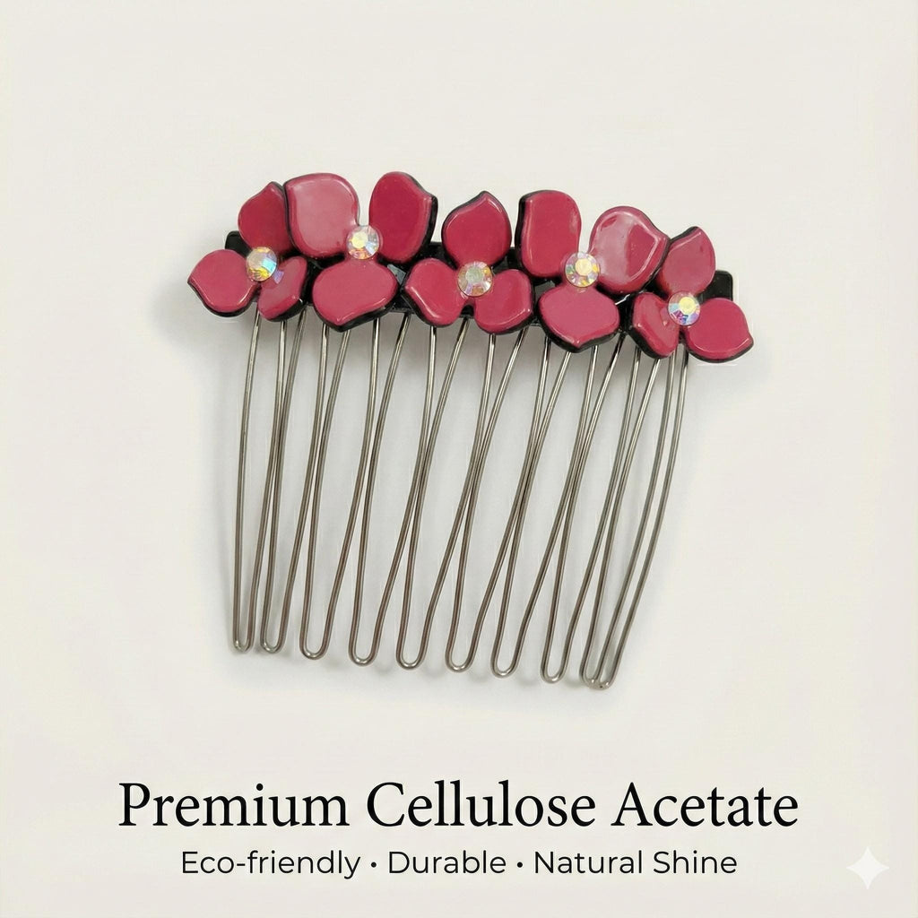 Pastel Color Flower Comb Pin with Cubic / Tortoise Shell Hair Pin / Hair Fork for Woman / Flower Hair Pin