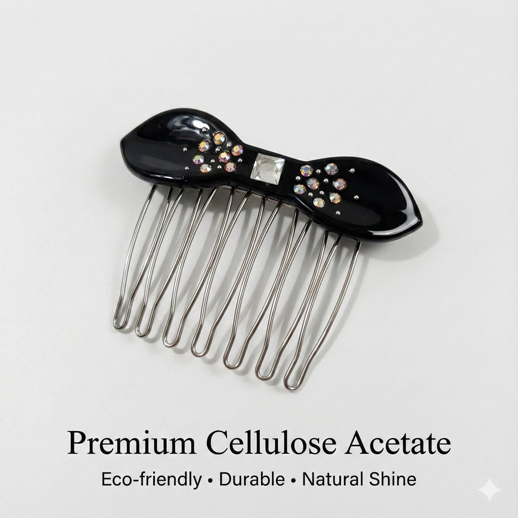 Tortoise Shell Mini Bow Hair Comb Pin / Cute French Hair Pin / Hair Fork for Thick Hair