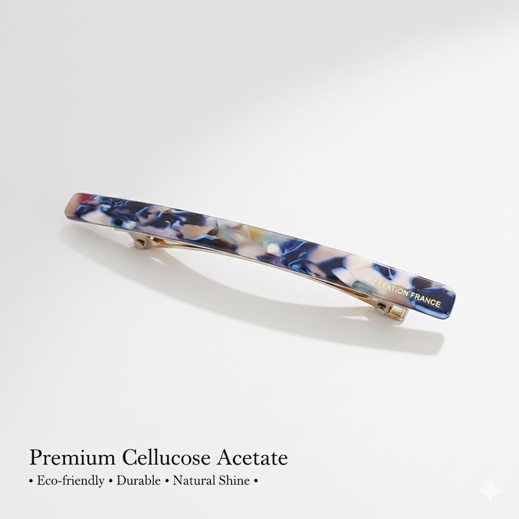 Cellulose Simple Slim Hair Barrette (4.1 Inch) / Tortoise Marble French Hair Pin / Hair Accessory for Woman / Automatic Hair Clip