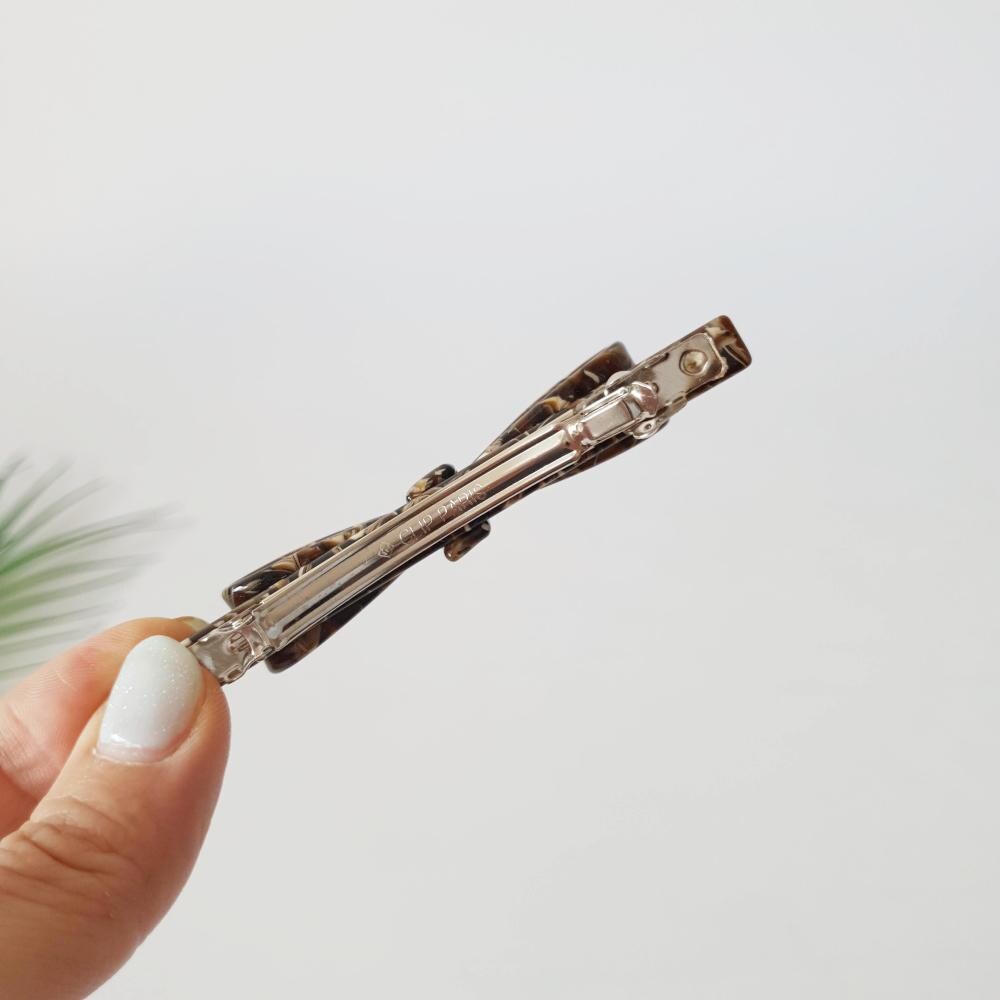 Bow Ribbon Hair Barrette (3.5 Inch) / Tortoise Marble French Hair Pin / Hair Accessory for Woman / Automatic Hair Clip