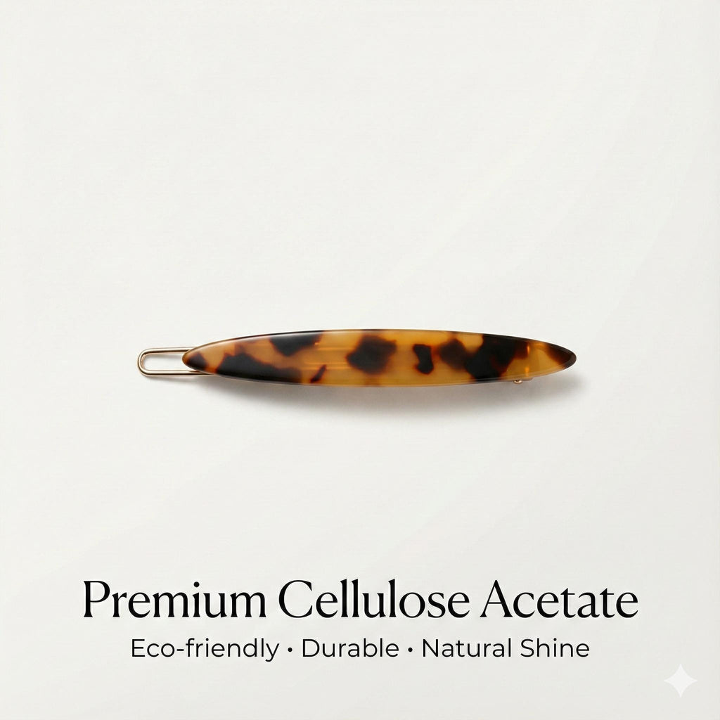 Tortoise Shell Mini Slim Oval Bobby Pin / Vintage French Hair Pin / Bow Barrette for Woman