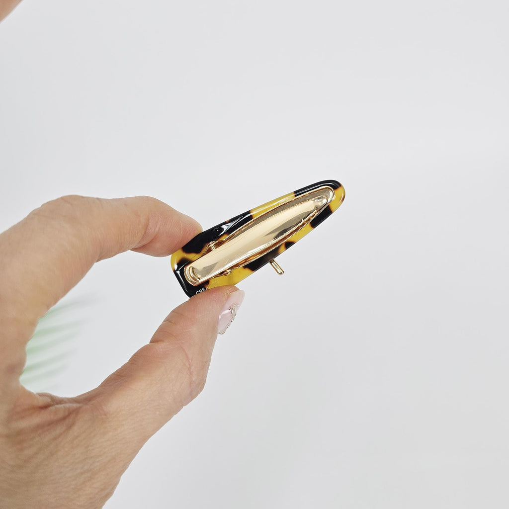 Gold Ribbon Triangle Mini Hair Claw Clip (2.2 Inch) / Tortoise Shell Frech Pin / Alligator Hair Clip for Woman