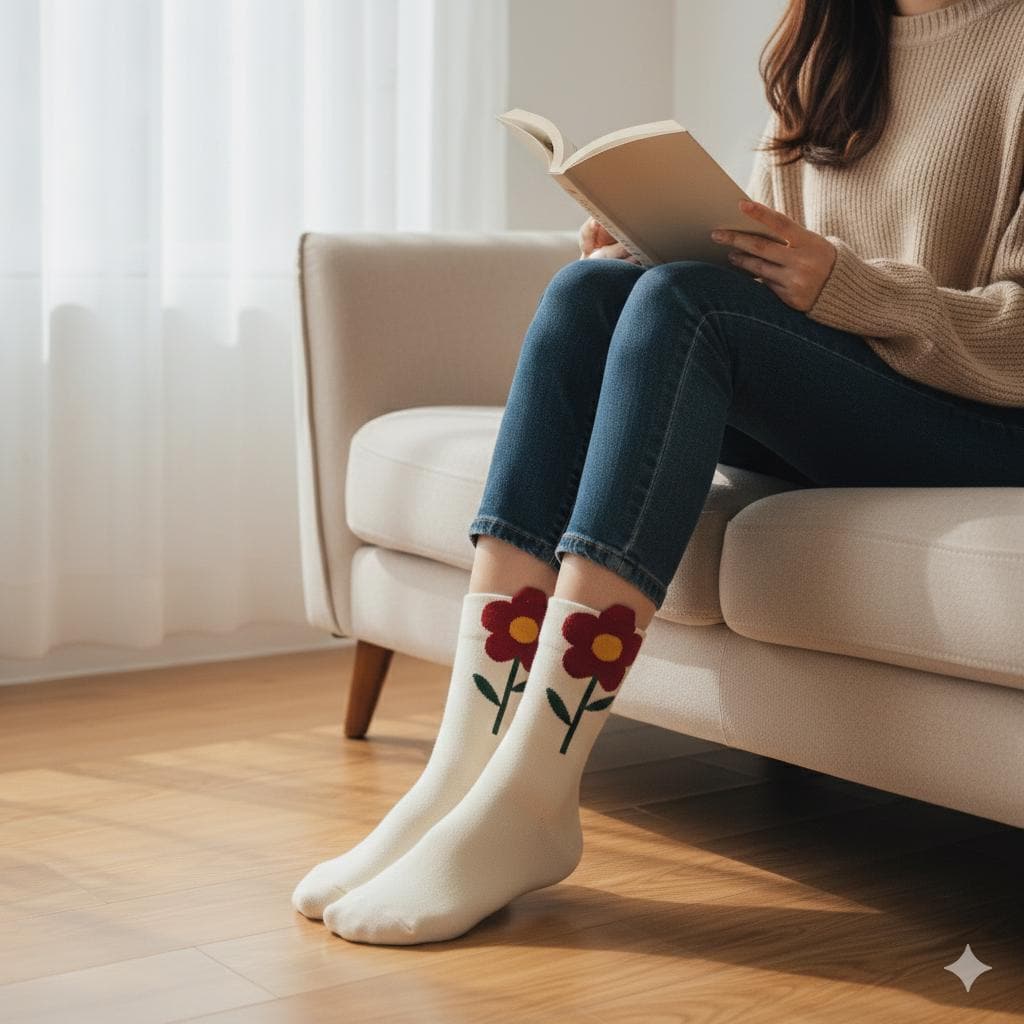 Floral Socks | Cotton Crew Embroidered Cozy | Korean Socks | Cute Gift for Her