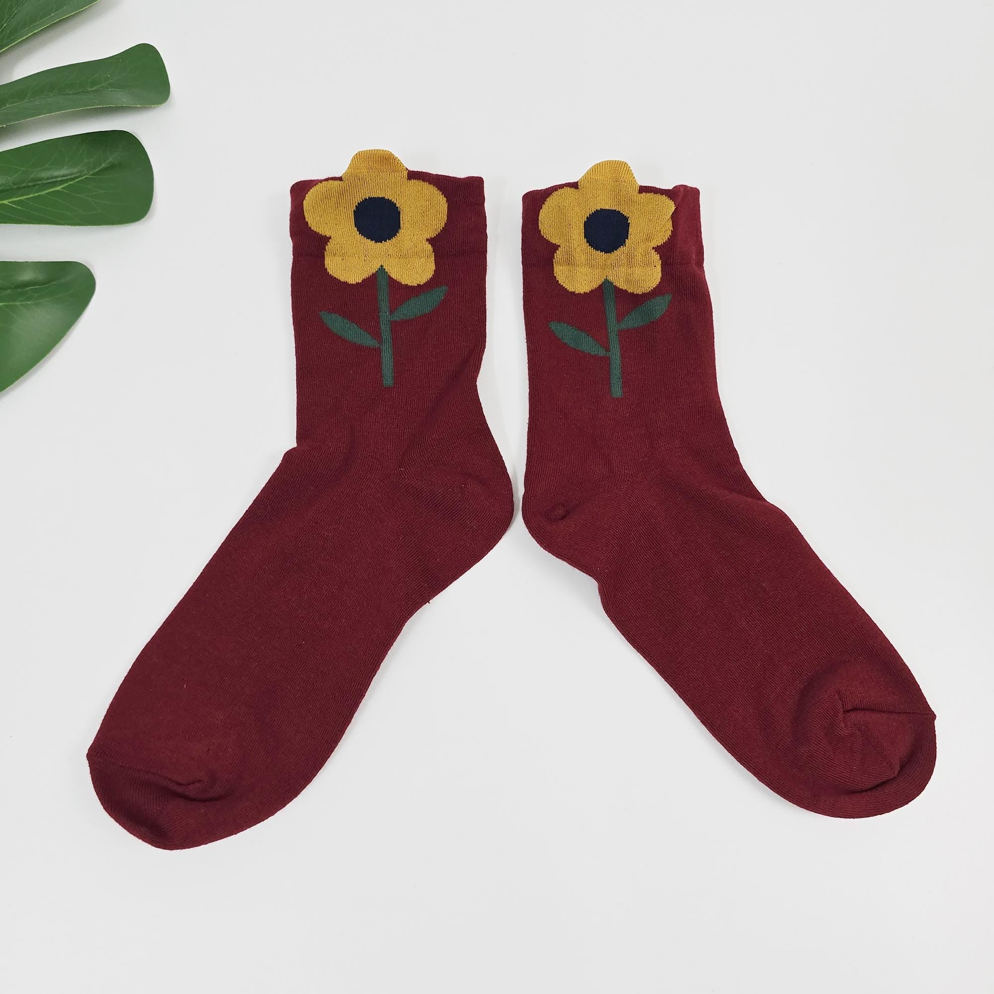 Floral Socks | Cotton Crew Embroidered Cozy | Korean Socks | Cute Gift for Her