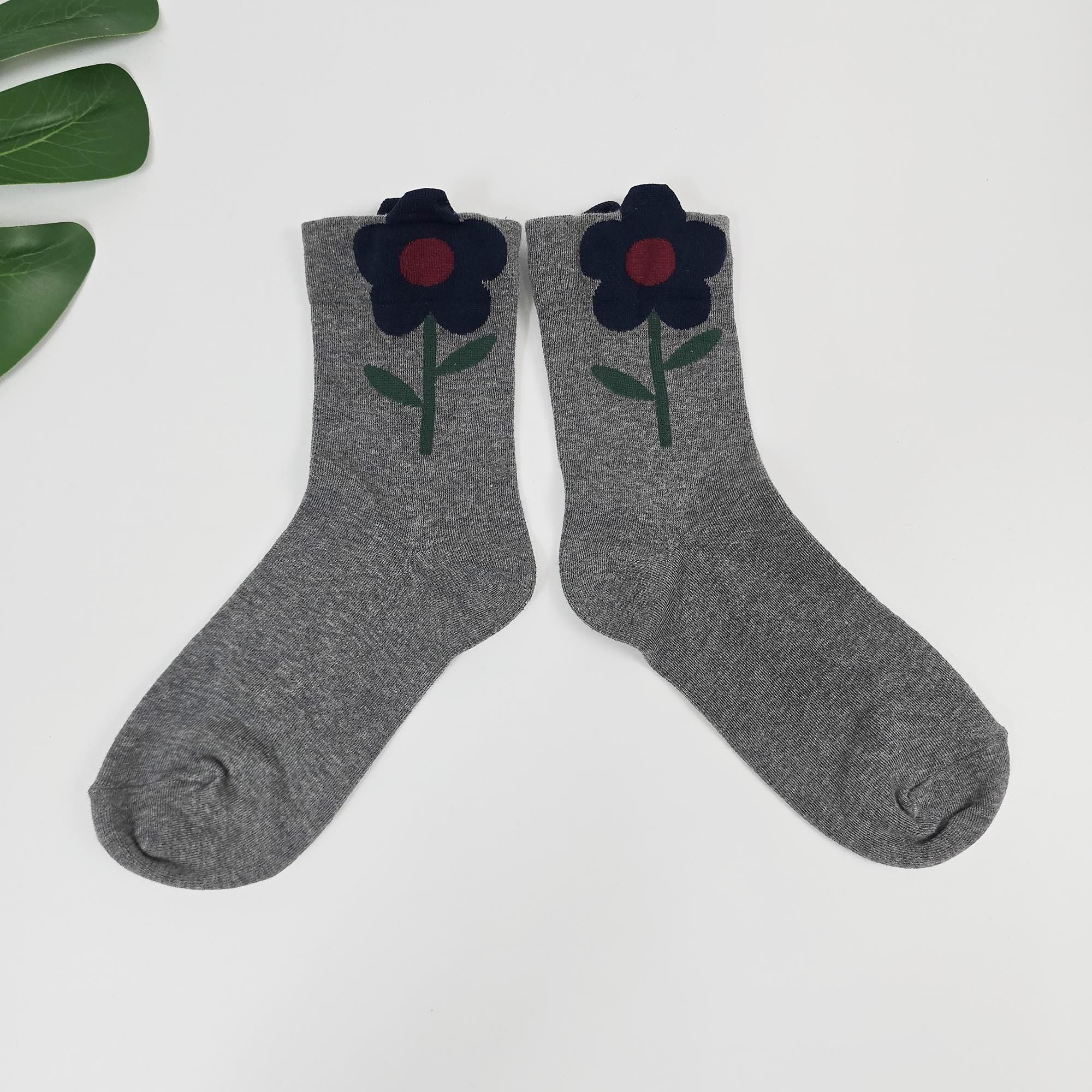 Floral Socks | Cotton Crew Embroidered Cozy | Korean Socks | Cute Gift for Her