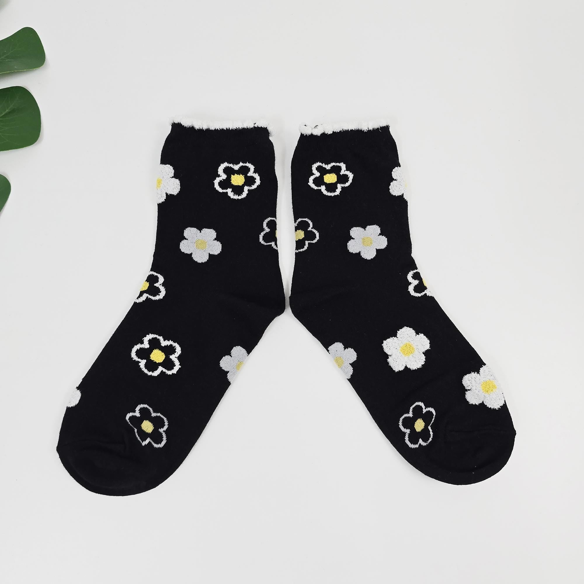 Floral Crew Socks | Soft Cotton Breathable Mid Calf | Korean Socks | Unique Gift for Her