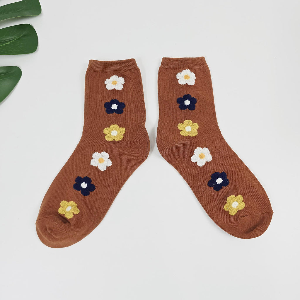 Floral Crew Socks | Soft Cotton Breathable Mid Calf | Korean Socks | Unique Gift for Her