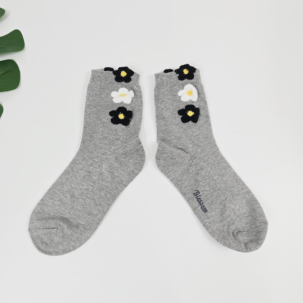 Floral Crew Socks | Soft Cotton Breathable Mid Calf | Korean Socks | Unique Gift for Her