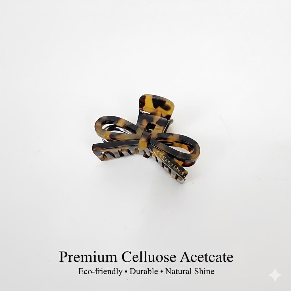 Leopard Gift Ribbon Small Point Half-Tie Hair Clip (2.4 Inch) / Cute Tortoise Shell French Hair Pin / Small Hair Clips
