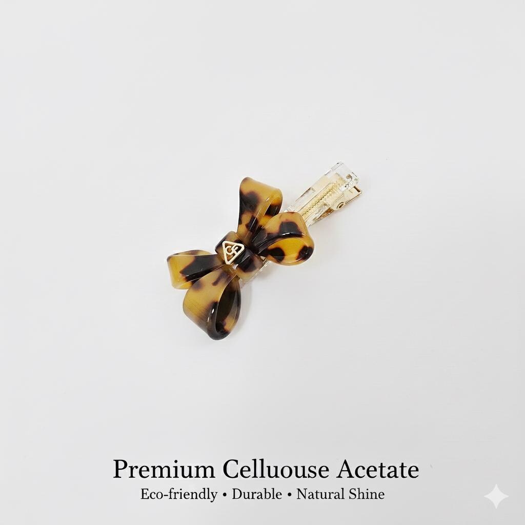 Acetate Bow Clip (2.4 Inch) | French Pin | Korean Hair Pin | Tortoise Shell Barrette Small Alligator Clamp