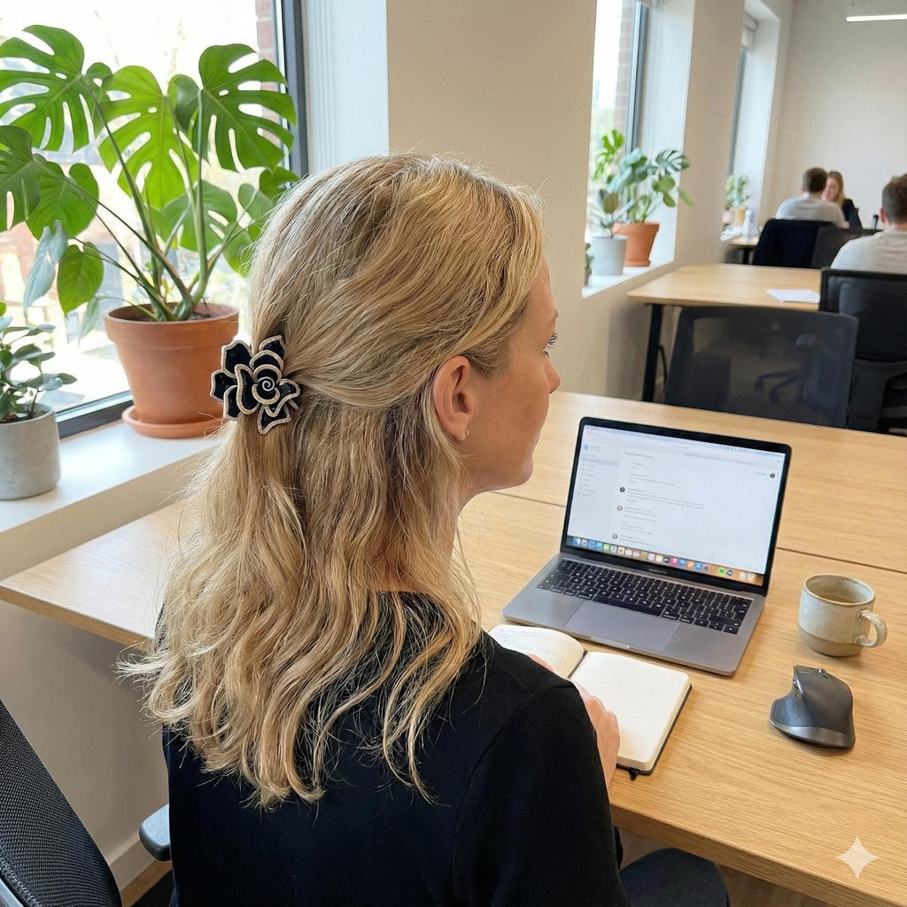 Pastel Color Volume Flower Banana Clip with Cubic Line / Luxurious French Hair Pin / Hair Comb Barrette for Woman