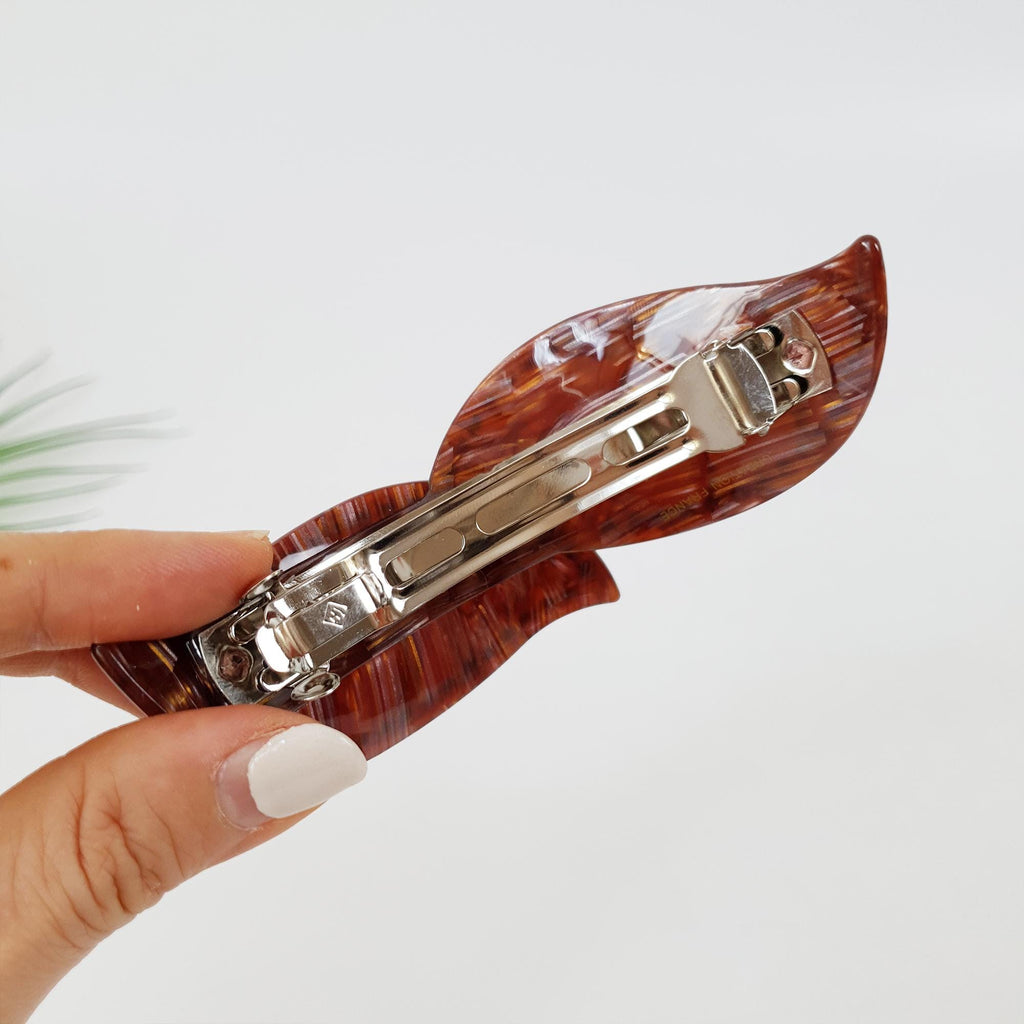 Leopard Big Leaf Hair Barrette with Cubic (4.1 Inch) / Luxurious French Hair Pin / Automatic Hair Clip