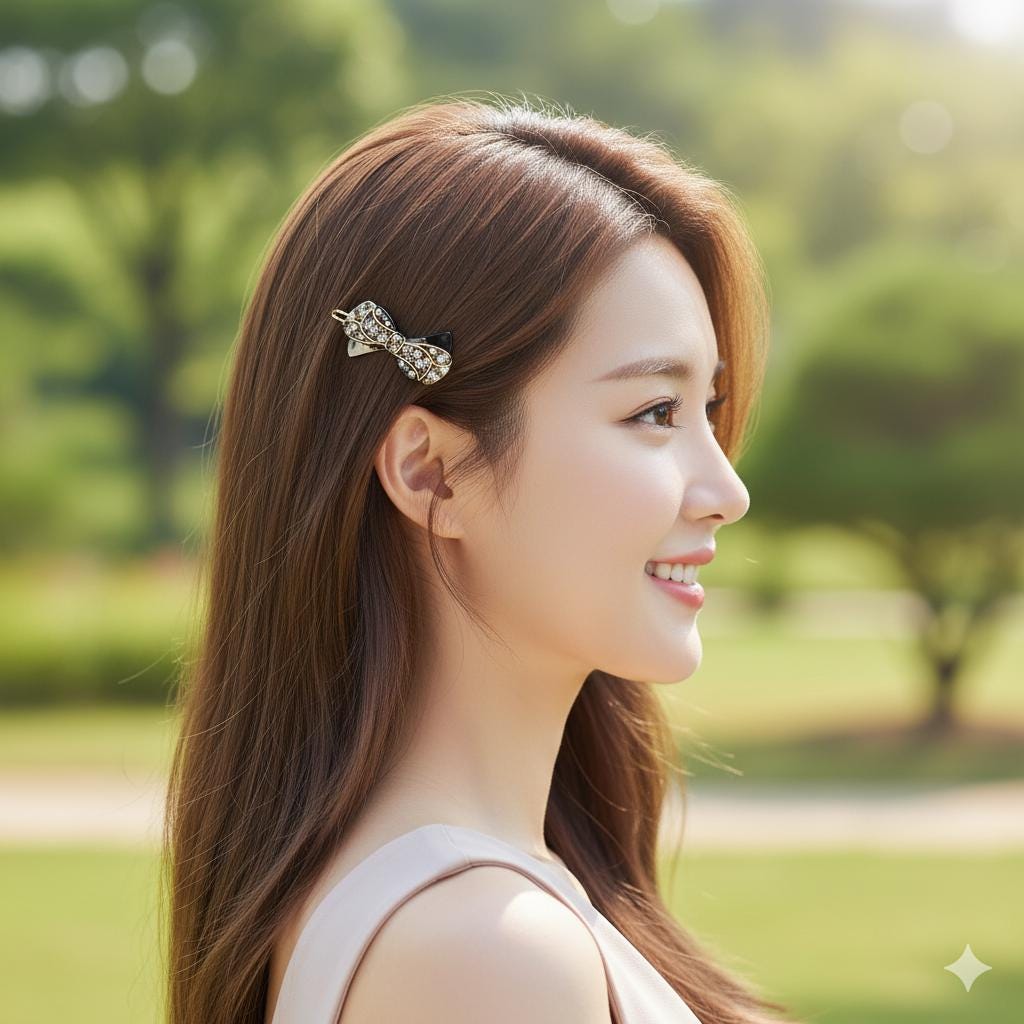 Crystal Bow Barrette (1.8 Inch) | French Pin | Korean Hair Pin | Tortoise Shell Accessories