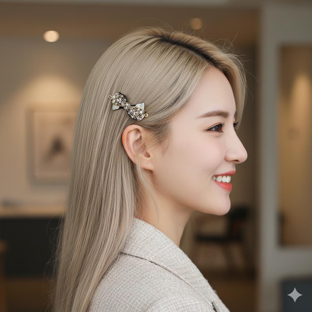 Crystal Bow Barrette (1.8 Inch) | French Pin | Korean Hair Pin | Tortoise Shell Accessories