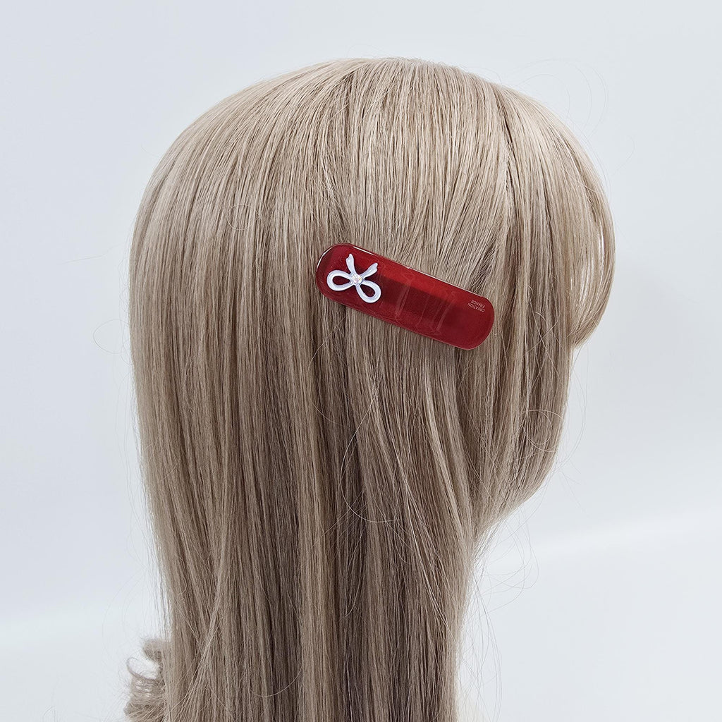 Acetate Bow Barrette (2.7 Inch) | French Pin | Korean Hair Pin | Small Ribbon Snap Clips